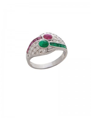 0.80ct Ruby & Emerald 18K Gold Diamond Ring