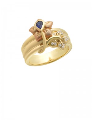 0.12ct Blue Sapphire 18K Gold Diamond Ring