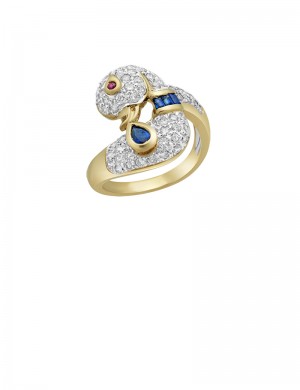 0.18ct Blue Sapphire n Ruby 18K Gold Diamond Ring