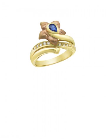 0.18ct Blue Sapphire 18K Gold Diamond Ring
