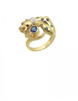 0.32ct Blue Sapphire ,Ruby & Emerald 18K Gold Diamond Ring