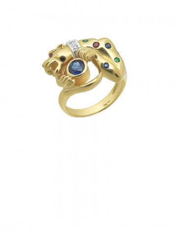 0.32ct Blue Sapphire ,Ruby & Emerald 18K Gold Diamond Ring