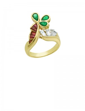 1.28ct Ruby & Emerald 18K Gold Diamond Ring