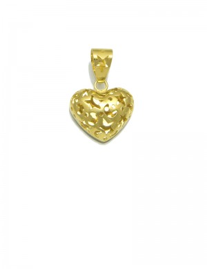 18K Yellow Gold Heart Pendant with Etched Die Cut