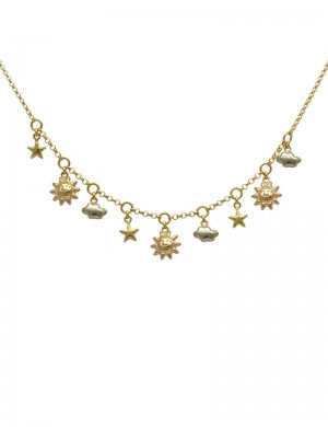 18K Italian Tri Colour Gold Charm Necklace