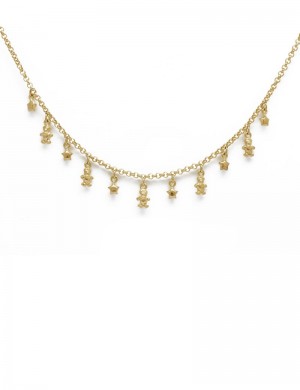 18K Italian Yellow Gold Bear & Star Charm Necklace