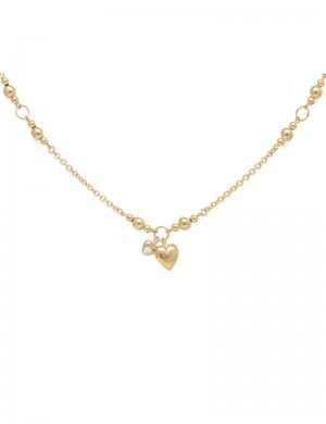 18K Italian White & Yellow Gold Heart Charm Necklace