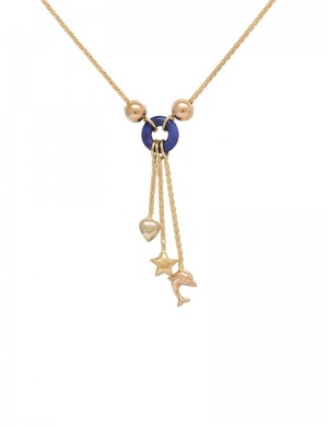 10.05 Gram 18K Italian Tri Color Gold Lapis Necklace