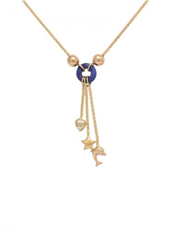 10.05 Gram 18K Italian Tri Color Gold Lapis Necklace