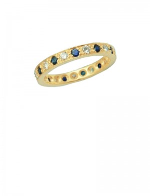 Blue Sapphire Diamond Eternity 18K Yellow Gold Ring