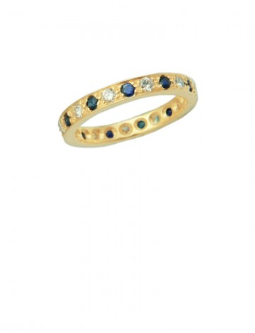Blue Sapphire Diamond Eternity 18K Yellow Gold Ring