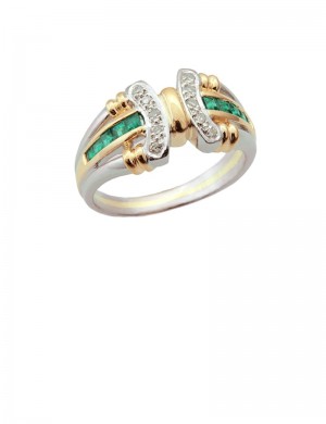 Emerald Diamond Platinum & Yellow Gold Ring