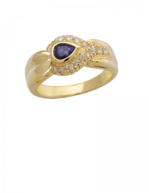 0.30ct Blue Sapphire Diamond 18K Yellow Gold Ring
