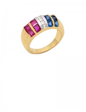 2.90ct Ruby & Blue Sapphire 18K Gold Diamond Ring