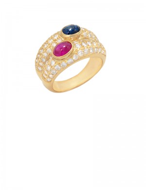 1.71ct Ruby & Blue Sapphire 18K Gold Diamond Ring