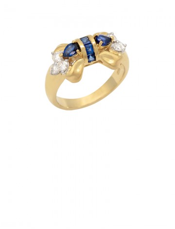 0.80ct Blue Sapphire 18K Gold Diamond Ring