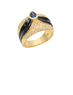 0.44ct Blue Sapphire 18K Gold Diamond Ring