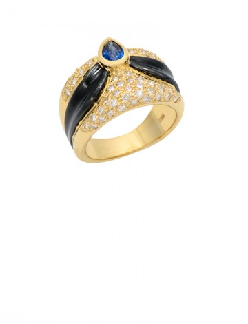 0.44ct Blue Sapphire 18K Gold Diamond Ring