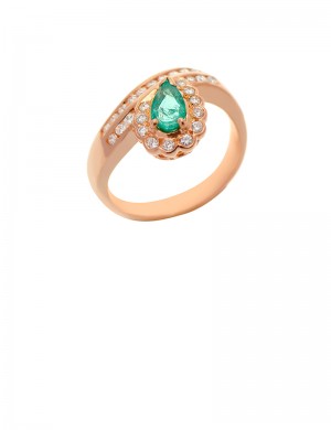 0.51ct Pear Shape Emerald and Diamond 18K Gold Ring