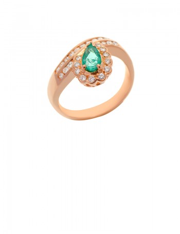0.51ct Pear Shape Emerald and Diamond 18K Yellow Ring