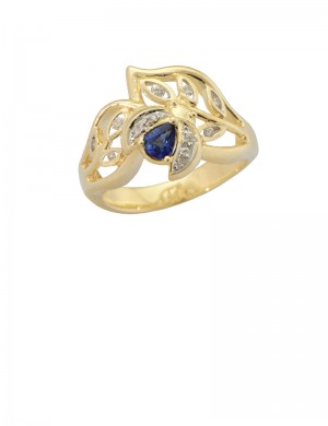 0.27ct Blue Sapphire Diamond 18K Gold