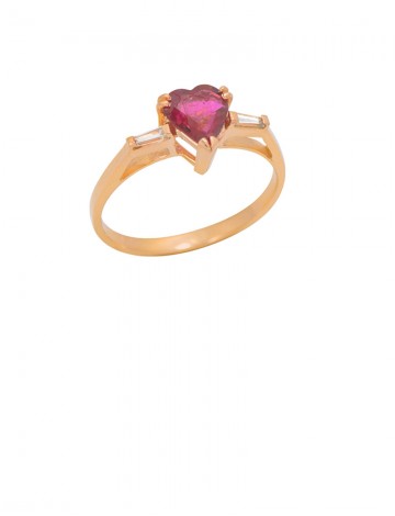 0.50CT Heart Shape Ruby and Diamond 18K Yellow Gold Ring